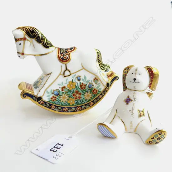 Two Royal Crown Derby 'Treasures of Childhood' figures, Rocking Horse and Floppy Bunny